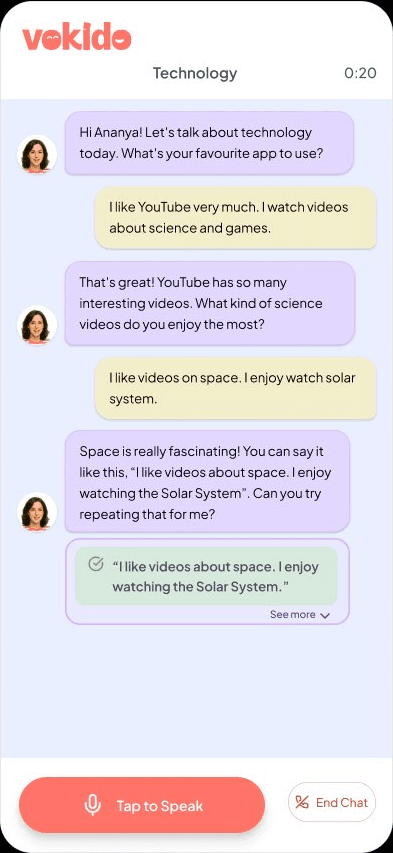 Vokido chat screen